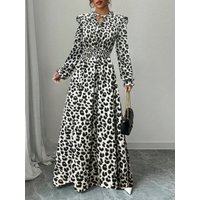 Modern Style Long Sleeve Maxi Dress Floral Print High Waist A-Line Skirt for Teen Girls Thick Fabric Cross-Border Independent...