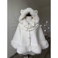 Damen Herbst Winter Japanische Schleifenrüschen-Ponchos Lolita-Stil Süße Kawaii Capes Mantel Vintage Warme Bequeme Oberbekleidung