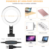 Clip-on ring light lighting kit, phone selfie light, 3-stop webcam, photography accessories, auto projection, 6-inch fill light