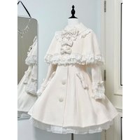 Elegant Lace Knot Cloak Soft Waist Cinching Dress Two Piece Set Autumn Winter Lolita Dress for Girls a Line Skirt