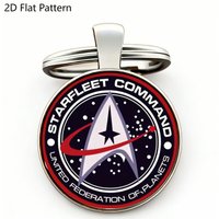 1Pc Star Trek Starfleet Command Keychain, 2D Flat Round Metal Key Ring, Sci-Fi Movie Fans Bag Charm Pendant