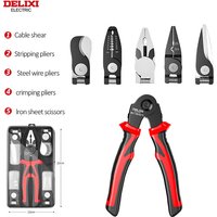 DELIXI ELECTRIC 5-in-1 Multifunctional Pliers Set,Interchangeable Plier Heads ,Wire pliers Stripper Cable Clamp Crimping Pliers