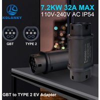 Kolanky GBT To Type 2 EV Charger Adaptor 32A 22KW Home AC Charging 7.2KW Adapter For EU Type 2 Electric Vehicle Cars Conventor