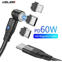 USLION PD 60W Magnetic Fast Charging Cable for iPhone 15 Pro Max Xiaomi 14 Oneplus 12 POCO X6, USB C to Type C Mirco Data Cord