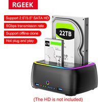 RGEEK 7 IN 1 Dual-bay Hard Drive Station HD Enclosure USB3.0 5Gbps SATA HDD Docking Station for 2.5/3.5" HDD/SSD offline clone