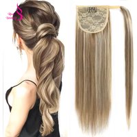 Real Beauty Straight Human Hair Magic Tie Ponytail 100% Remy Human Hair Wrap Around Ponytails Extension for Black Women