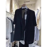 Casual Thin Short Sleeve Women's Summer Lightweight Fashionable Button up Professional Style Mid-Length Coat