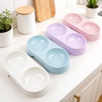 Cat bowl pet round double bowl simple and easy to clean food bowl macaron color pet bowl cat and dog general pet supplies