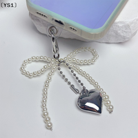 〔YS1〕Delicate Beaded Key Chain Handmade Bow Shaped Keyring Heart Keychain Ornament Pearl Decoration For Bags And Phones