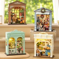 Zuuton DIY Miniature Dollhouse Kit Set 3D Wooden Puzzle Book Nook with LED Light Handmade Seasonal House Model Creative Gift