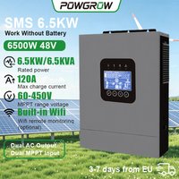 POWGROW Hybrid-Solarwechselrichter 6500W 48V MPPT Solarladegerät 120A 220VAC Wechselrichter mit Dualem PV-Eingang 450VDC Dualem Ausgang und Integriertem WLAN