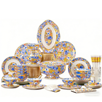 Enamel Dinnerware Set 38/42/58/70pcs Luxury Ceramics Tableware Set Courtly Style Bone China Dish Sets Full Set For 6/10 Persons