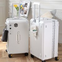 New Large Capacity Cup Holder Luggage Suitcase USB Charging Women Girl Carry-On Boarding Luggage Travel 20/24/26/28 inch