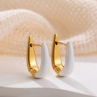 2026 New Charm Gold Plated U Shape Hoop Earrings White Enamel Geometric Ear Hoops Female Daily Versatile Jewelry Dropshipping