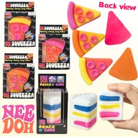 Needoh Peace Cake Pizza Slice Food Fidget Pinch Toy Non-toxic Soft Squishy for ADHD Relief Anxiety Stress Sensory Toy Desk Gift