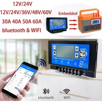30A 60A bluetooth Wifi Solar Charge Controller 30A 60A Embedded Snap-on Energy Storage MPPT Controller Dual USB LCD Display
