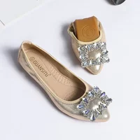 New Women's Luxury Flat Shoes Office Work Comfortable Soft Leather Soft Bottom Single Shoes Fashion Leisure Crystal Single Shoes