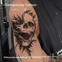 Black Sketch Horror Skull Claw Herbal Juice Tattoo Sticker Waterproof Fake Body Tattoo Unisex Arm Shoulder Gothic Body Art Decal