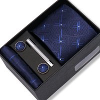 Top Quality Tie Set Gift Box Necktie Pocket Squares Cufflinks Tie-Clip Set With Black Box Men Birthday Gift Gravatas Accessories