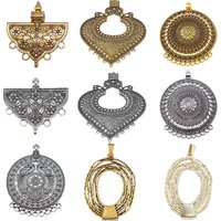 2pcs Antique Gold/Silver Boho Ethnic Large Round Jewellery Connector Charms Flower Pendants For DIY Necklace Making Findings