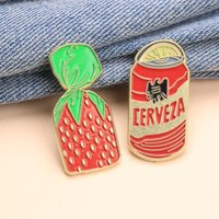 Strawberry & Cerveza Beer Cartoon Enamel Pins - Punk Lapel Badges for Backpack DIY Gift