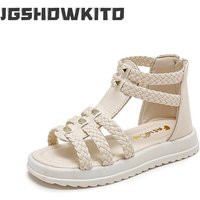 Enfants sandales d'été pour les filles 2025 nouveau polyvalent Style coréen PU doux antidérapant plat décontracté tissage gladiateur sandales princesse doux