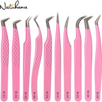 Natuhana Rose red Tweezers Stainless Steel Tweezers High Precision Anti-static Tweezers for Eyelash Extensions Makeup
