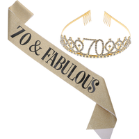 1 Set Birthday Sash Tiara Set Rhinestone Crown 70-Year-Old Shoulder Strap Crown 70th Birthday Party Decorations Props Woman