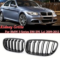 For BMW 3 Series E90 E91 2008-2011 Facelift Kidney Grill Double Slat Gloss Matte Chrome Carbon M Color Diamond Black CarGrille