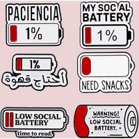 Paciencia 1% Patience Battery Enamel Pin Social Battery Brooch Badge on Backpack For Clothing Accessories Fashion Jewelry Gifts