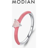Modian 925 Sterling Silver New Design Pink Enamel Ring Trendy Heart Opal Stackable Jewelry For Women Party Fine Jewelry Gift