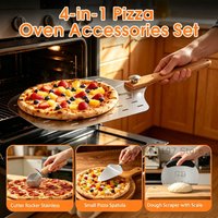 4-teiliges Pizza-Set, Pizzaschaufel Mit Klappgriff, Kleine Pizzaschaufel Und Teigmesser, Pizzaschaufel Mit Holzgriff Zum Backen