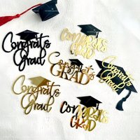 3pcs Congrats Grad Cake Topper Gold Black Acrylic Graduation Party Decorations High School Grad Celebration Supplies