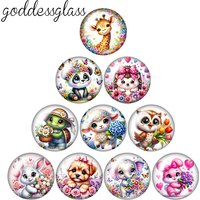 Cute Cartoon Love Animals Owl Rabbit Panda Dog 12mm/18mm/20mm/25mm Round photo glass cabochon flat back Making findings Jewelry