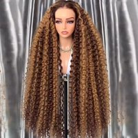 26โLong Kinky Curly 180Density Soft highlight Blond Lace Front Wig For Black Women Babyhair Synthetic Heat Resistant Glueless