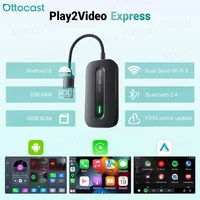 OTTOCAST Play2Video Express Wireless CarPlay Wireless Android Auto Adapter for Youtube Netflix Video Playback Car Accessories