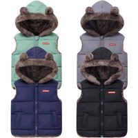 Winter Boys Girls Cotton Padded Hooded Vest Coat Children Kids Thick Waistcoat Outerwear Clothing Infant Jacket for 2-6 Years
