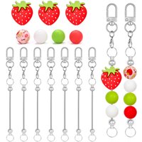 32pcs/Set Strawberry Beadable Keychain Set with Lobster Clasp Iron Rod Silicone Beads for DIY Handmade Craft Jewelry Supplies