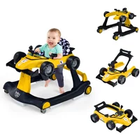 4-in-1 Baby Walker Activity Push Walker Adjustable Heights 360° Swivel Wheel Music & Light Foldable Car Walker for Boys Girls