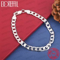 925 Sterling Silver 8 Inch 6MM Exquisite Figaro Chain Bracelet Men Women Fashion Wedding Party Jewelry