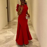Red Scoop Neck Sleeveless Evening Dress Mermaid Floor Length Women Sexy Open Back with Flowers Customized Formal Party Gowns