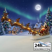 Christmas Santa Claus Sleigh and Reindeer Figurine with LED Lights Christmas Reindeer Car Xmas Home Tabletop Decoration Gift