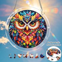 7.4in Colorful acrylic puzzle garden suncatchers window hanging panel, 83 piece puzzle Stained sunlight catcher, Home Ornament