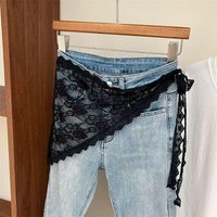 Women Trendy Lace Trim Fart Curtain Hollowed-out Slim Fit Mini Skirt Pretty Y2K Korean Style Apron Wrap Skirt