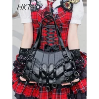 Gothic Punk Dark Black Style Metal Rivet Splicing Large Capacity Handbag High Fashion Design Pu Black Shoulder Messenger Bag