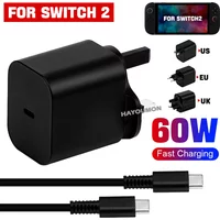 EU US UK TYPE-C Power Adapter 60W Fast Charger For Switch 2 Charger For NS2 NS Power Supply Support Switch TV Dock