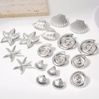 1/3pair Sea Beach No Fade Ear Piercing Stainless Steel Turquoise Shell Starfish Ear Studs Earrings For Women Men Summer Jewelry