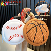 1PC Cartoon Sporty Storage Bag Basketball Football Keychain Coin Purse Volleyball Baseball Key Ring Wallet Earphone Case