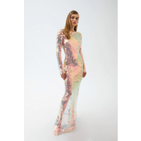 Sexy Sequined Appliques Backless Bodycon Prom Party Dress Long Sleeve Maxi Celebrity Evening Runway Cocktail Prom Party Dress