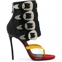 Summer Women High Heeled Sandals Woman's Pointed Toe PVC Metal Decoration Buckle Strap Flip-Flops Sexy Ladies High Heels Shoes